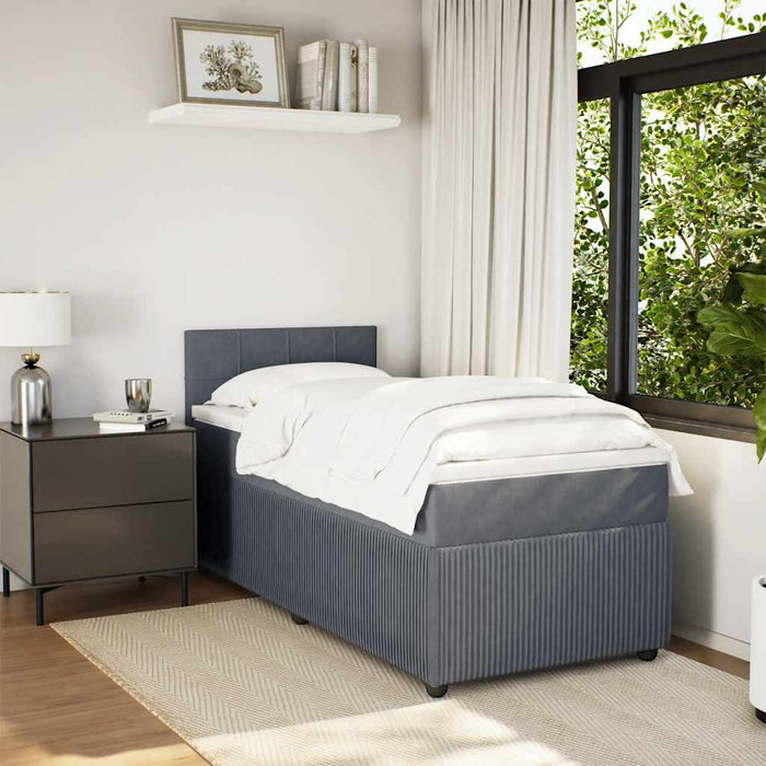 Pat box spring cu saltea, gri închis, 100x200 cm, catifea - WALTI WALTI
