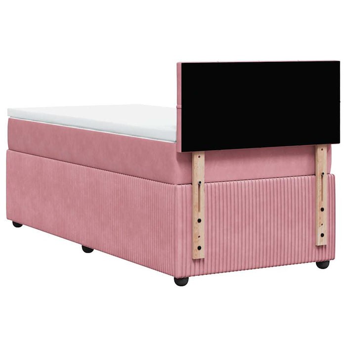 Pat box spring cu saltea, roz, 100x200 cm, catifea - WALTI WALTI