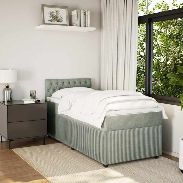 Pat box spring cu saltea, gri deschis, 100x200 cm, catifea - WALTI WALTI