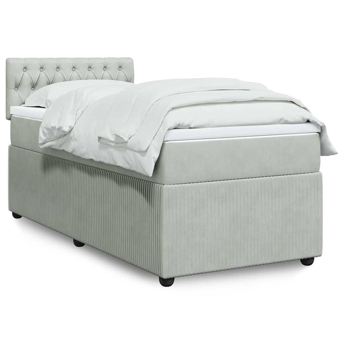 Pat box spring cu saltea, gri deschis, 100x200 cm, catifea - WALTI WALTI