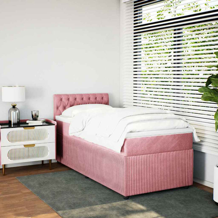 Pat box spring cu saltea, roz, 100x200 cm, catifea - WALTI WALTI