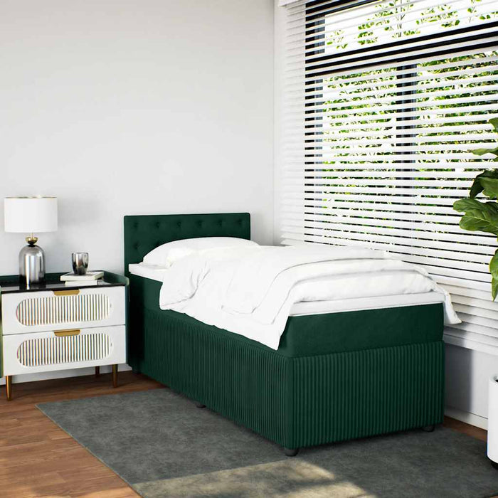 Pat box spring cu saltea, verde închis, 100x200 cm, catifea - WALTI WALTI