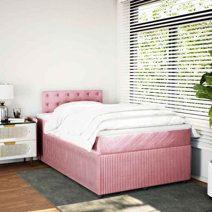 Pat box spring cu saltea, roz, 120x200 cm, catifea WALTI