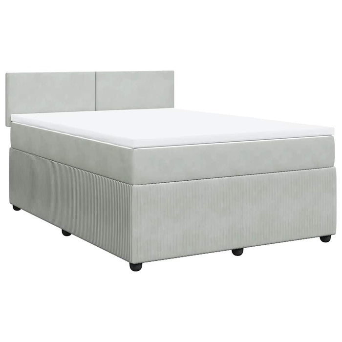 Pat box spring cu saltea, gri deschis, 140x190 cm, catifea - WALTI WALTI