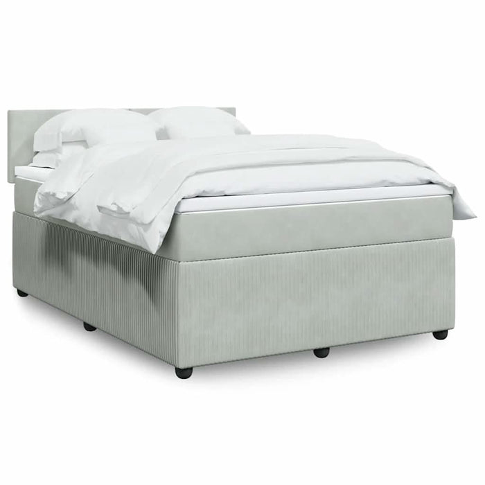 Pat box spring cu saltea, gri deschis, 140x190 cm, catifea - WALTI WALTI