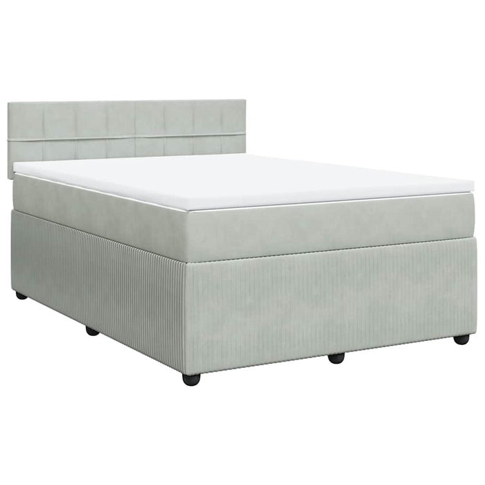 Pat box spring cu saltea, gri deschis, 140x190 cm, catifea - WALTI WALTI