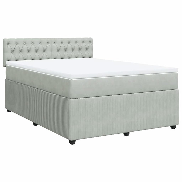 Pat box spring cu saltea, gri deschis, 140x190 cm, catifea - WALTI WALTI