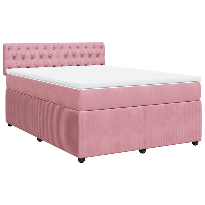 Pat box spring cu saltea, roz, 140x190 cm, catifea - WALTI WALTI