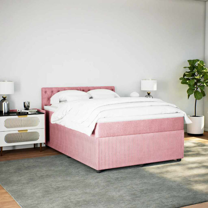 Pat box spring cu saltea, roz, 140x190 cm, catifea - WALTI WALTI