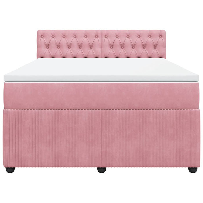 Pat box spring cu saltea, roz, 140x190 cm, catifea - WALTI WALTI