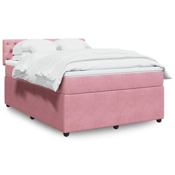Pat box spring cu saltea, roz, 140x190 cm, catifea - WALTI WALTI