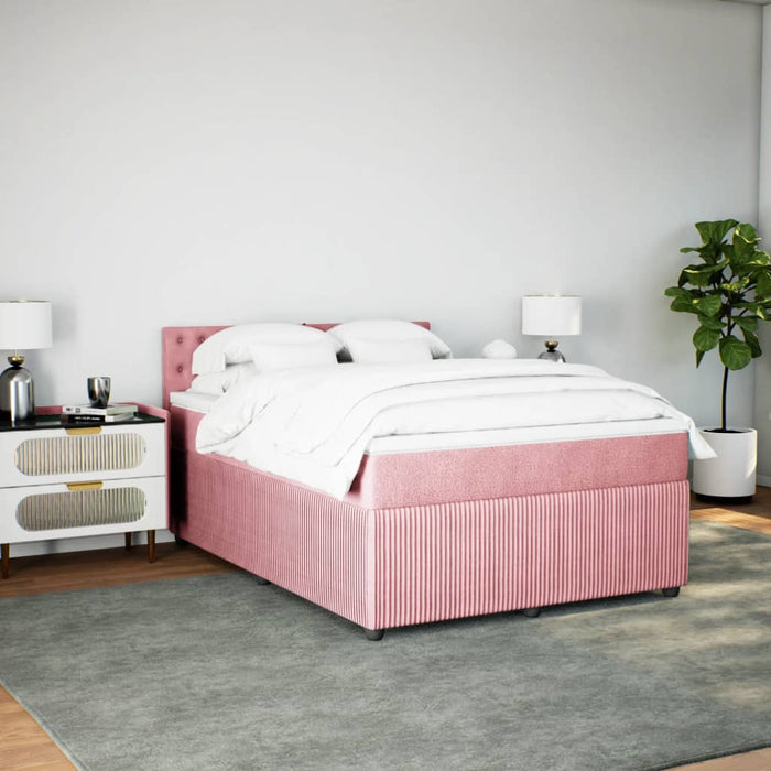 Pat box spring cu saltea, roz, 140x190 cm, catifea - WALTI WALTI