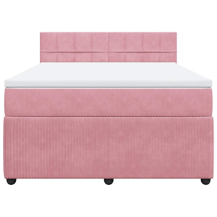 Pat box spring cu saltea, roz, 140x200 cm, catifea - WALTI WALTI