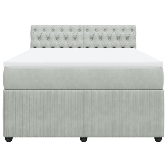Pat box spring cu saltea, gri deschis, 140x200 cm, catifea - WALTI WALTI