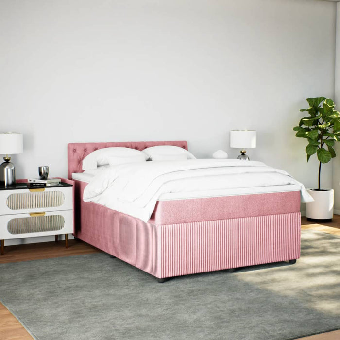 Pat box spring cu saltea, roz, 140x200 cm, catifea - WALTI WALTI