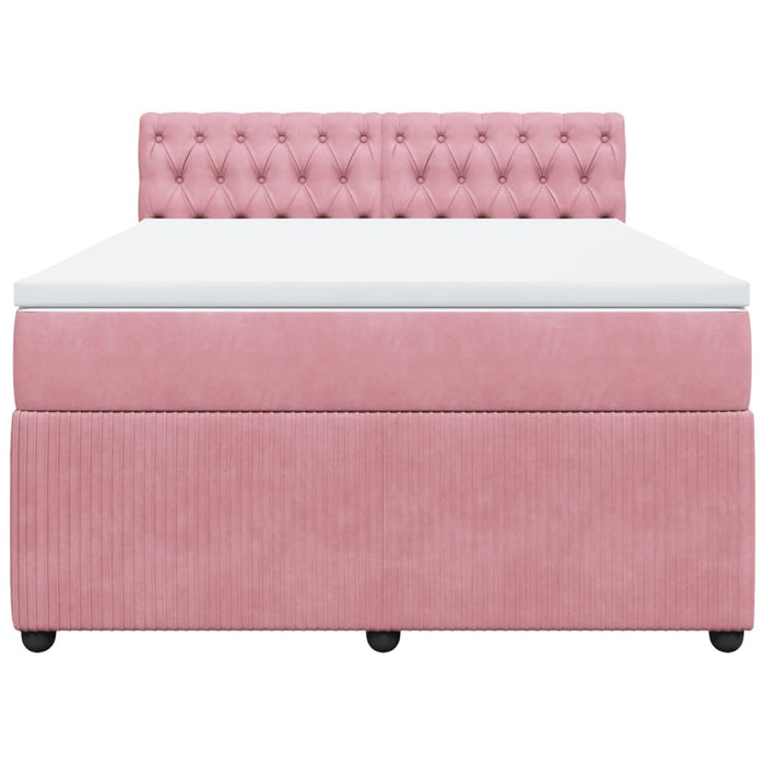 Pat box spring cu saltea, roz, 140x200 cm, catifea - WALTI WALTI