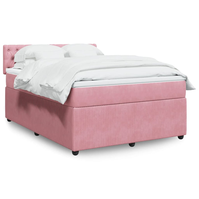 Pat box spring cu saltea, roz, 140x200 cm, catifea - WALTI WALTI