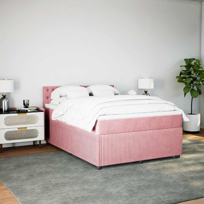 Pat box spring cu saltea, roz, 140x200 cm, catifea - WALTI WALTI