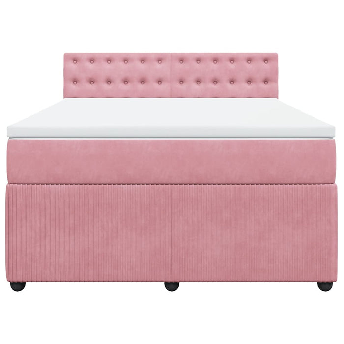 Pat box spring cu saltea, roz, 140x200 cm, catifea - WALTI WALTI