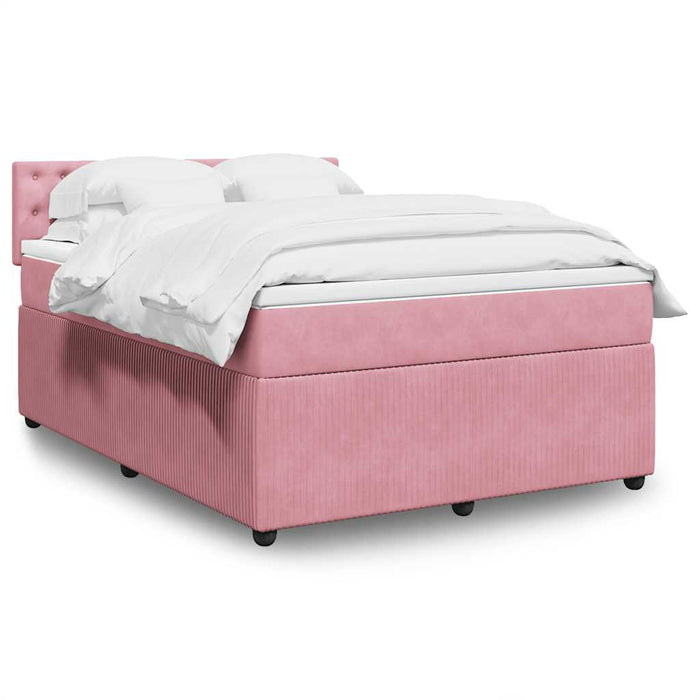 Pat box spring cu saltea, roz, 140x200 cm, catifea - WALTI WALTI