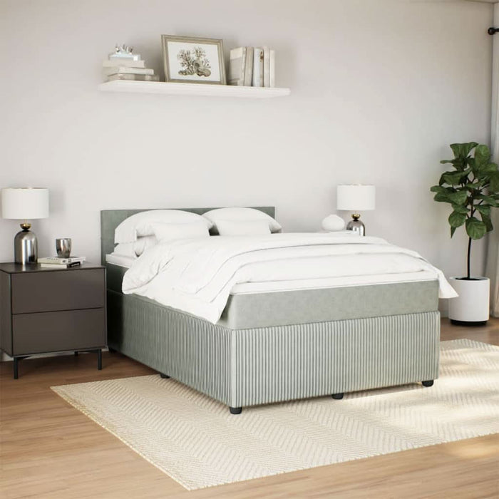 Pat box spring cu saltea, gri deschis, 160x200 cm, catifea - WALTI WALTI