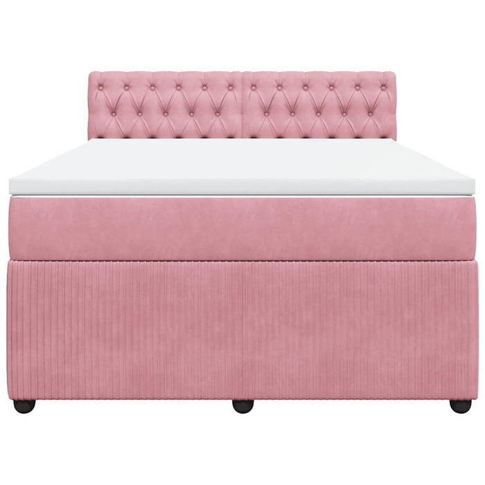 Pat box spring cu saltea, roz, 160x200 cm, catifea - WALTI WALTI