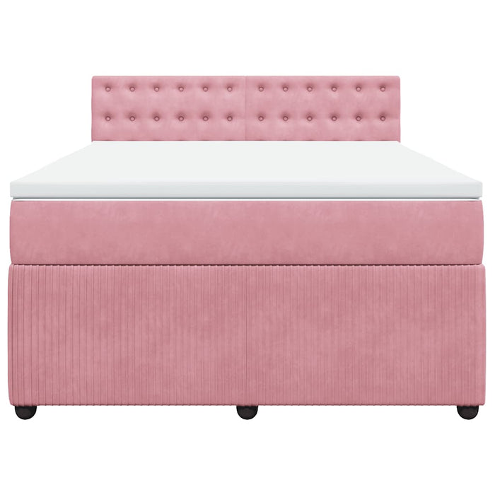 Pat box spring cu saltea, roz, 160x200 cm, catifea - WALTI WALTI