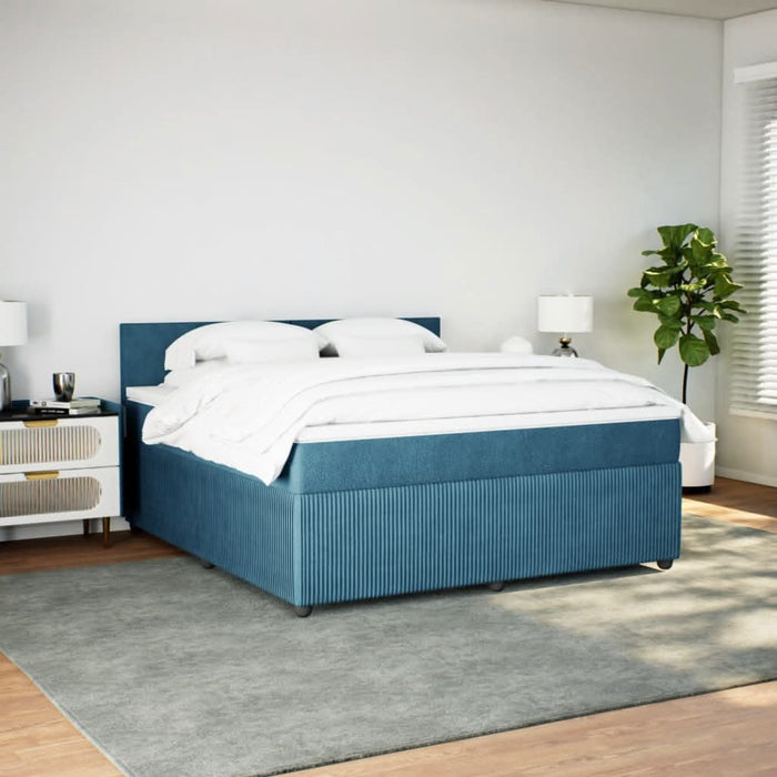 Pat box spring cu saltea, albastru, 180x200 cm, catifea - WALTI WALTI