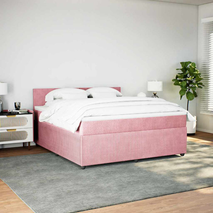 Pat box spring cu saltea, roz, 180x200 cm, catifea - WALTI WALTI