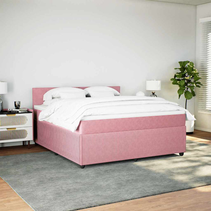 Pat box spring cu saltea, roz, 180x200 cm, catifea - WALTI WALTI