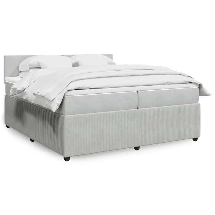 Pat box spring cu saltea, gri deschis, 200x200 cm, catifea - WALTI WALTI
