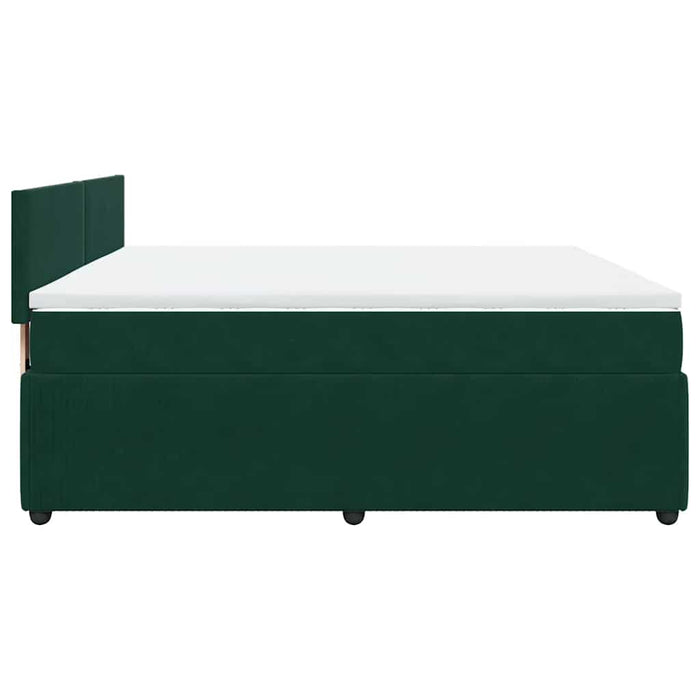 Pat box spring cu saltea, verde închis, 200x200 cm, catifea WALTI