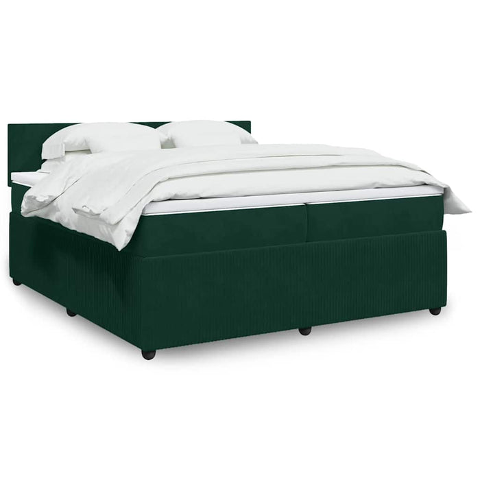 Pat box spring cu saltea, verde închis, 200x200 cm, catifea WALTI
