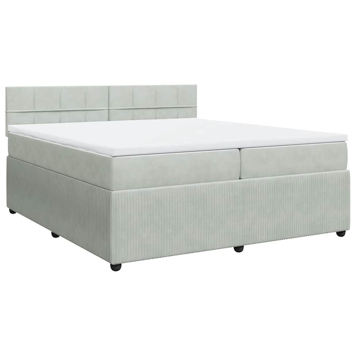 Pat box spring cu saltea, gri deschis, 200x200 cm, catifea - WALTI WALTI