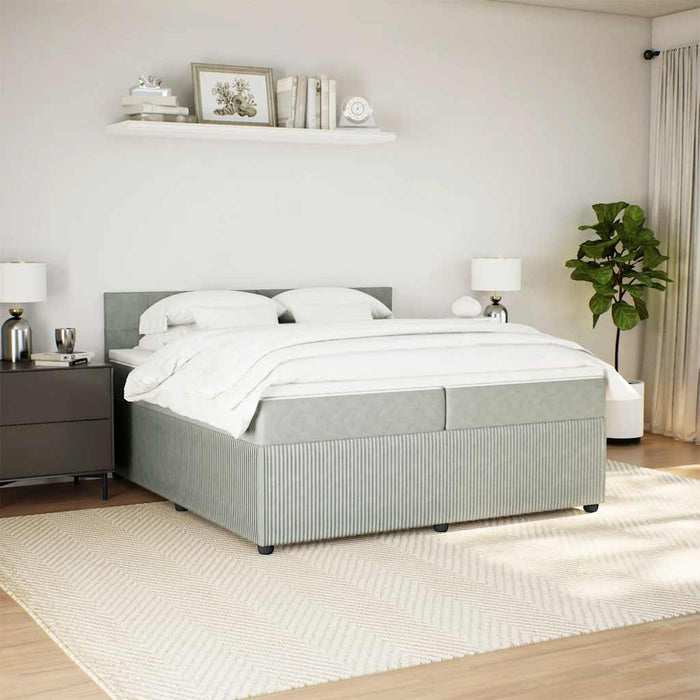 Pat box spring cu saltea, gri deschis, 200x200 cm, catifea - WALTI WALTI