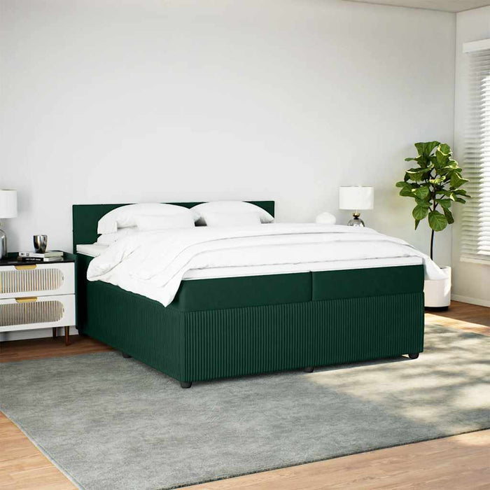 Pat box spring cu saltea, verde închis, 200x200 cm, catifea - WALTI WALTI