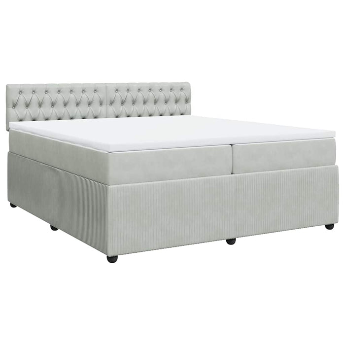 Pat box spring cu saltea, gri deschis, 200x200 cm, catifea - WALTI WALTI