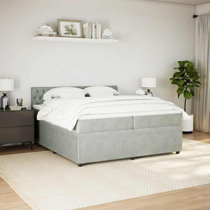Pat box spring cu saltea, gri deschis, 200x200 cm, catifea - WALTI WALTI
