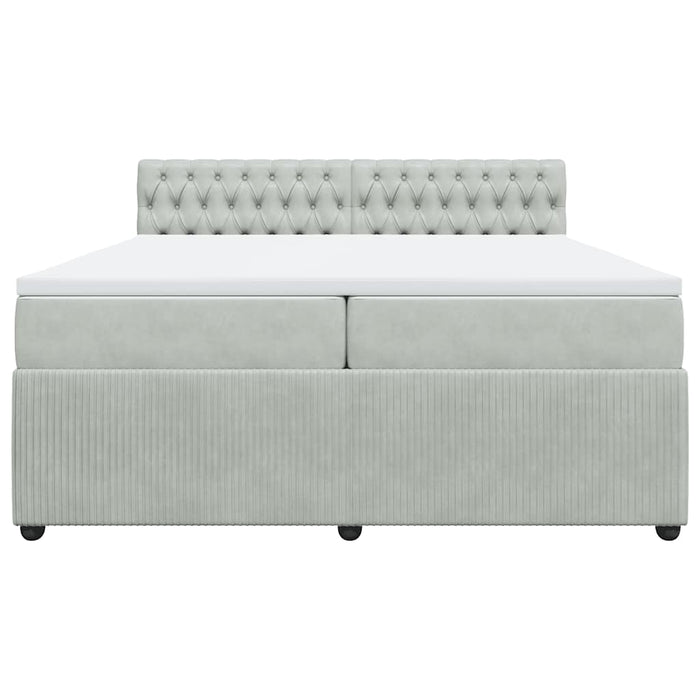 Pat box spring cu saltea, gri deschis, 200x200 cm, catifea - WALTI WALTI