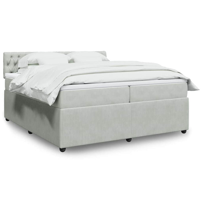 Pat box spring cu saltea, gri deschis, 200x200 cm, catifea - WALTI WALTI