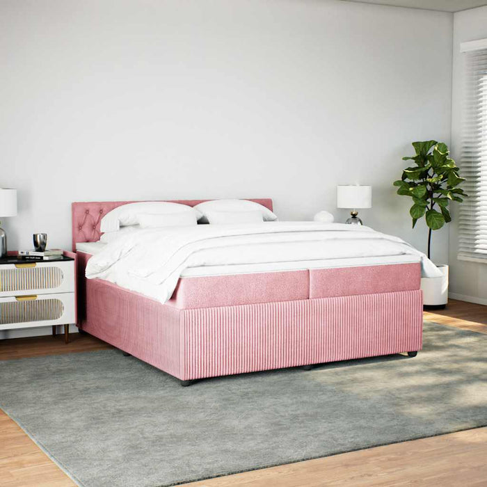 Pat box spring cu saltea, roz, 200x200 cm, catifea - WALTI WALTI