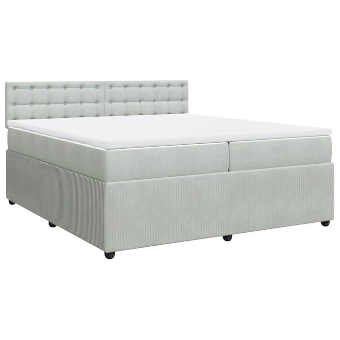 Pat box spring cu saltea, gri deschis, 200x200 cm, catifea - WALTI WALTI