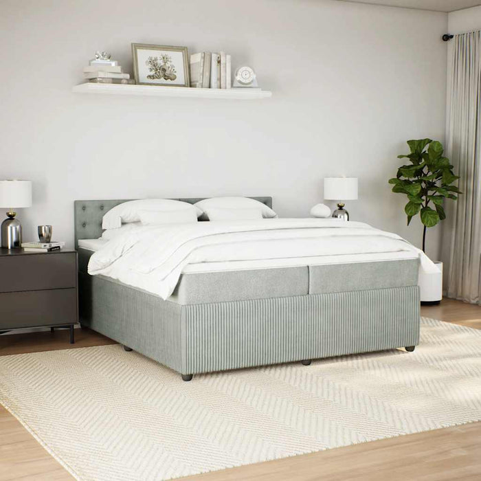 Pat box spring cu saltea, gri deschis, 200x200 cm, catifea - WALTI WALTI