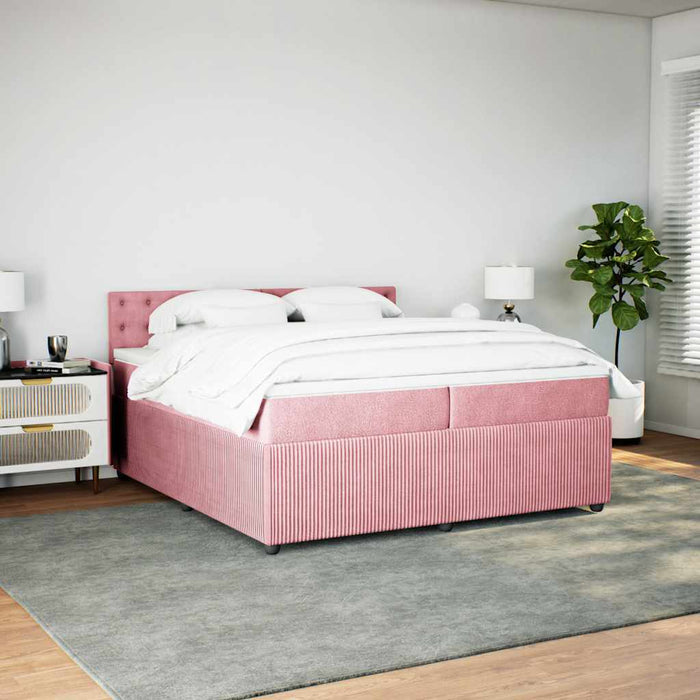 Pat box spring cu saltea, roz, 200x200 cm, catifea - WALTI WALTI
