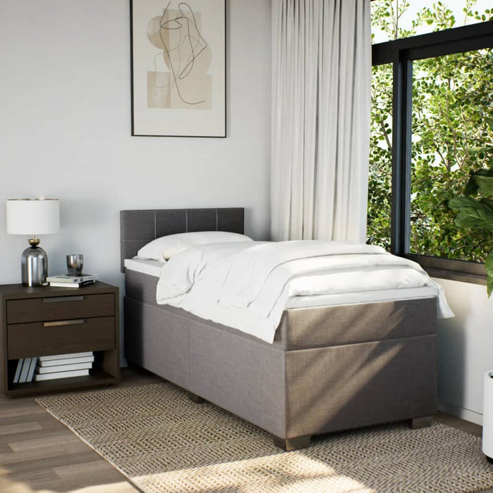 Pat box spring cu saltea, gri taupe, 90x190 cm, textil WALTI