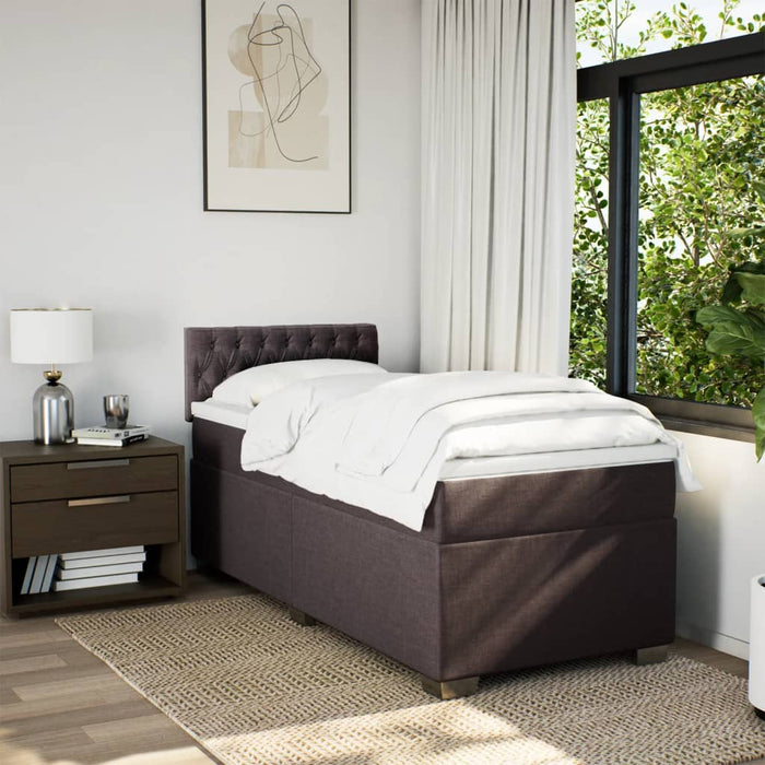 Pat box spring cu saltea, maro închis, 90x190 cm, textil WALTI