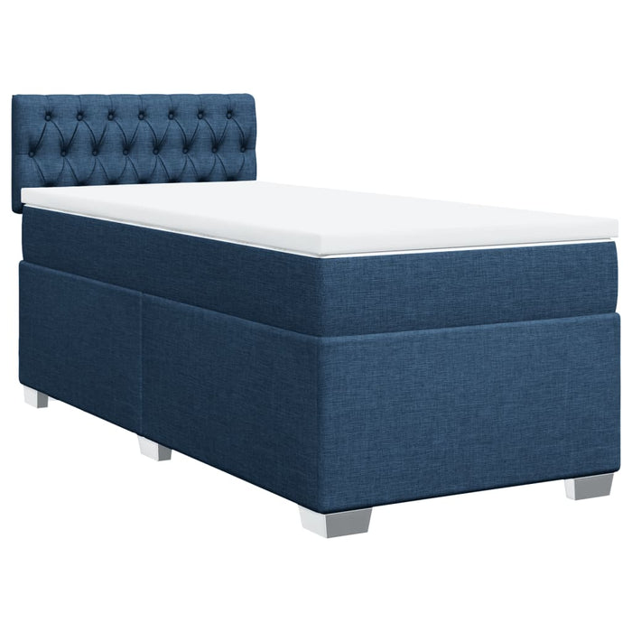 Pat box spring cu saltea, albastru, 90x190 cm, textil WALTI