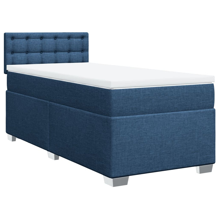 Pat box spring cu saltea, albastru, 90x190 cm, textil WALTI