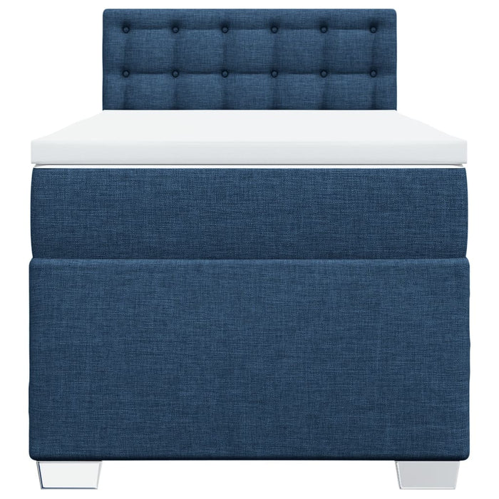 Pat box spring cu saltea, albastru, 90x190 cm, textil WALTI