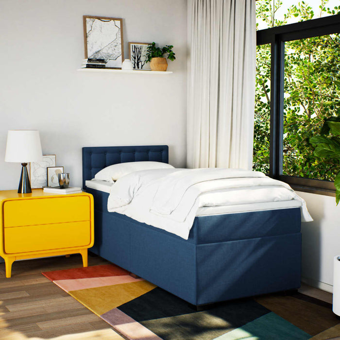 Pat box spring cu saltea, albastru, 100x200 cm, textil WALTI